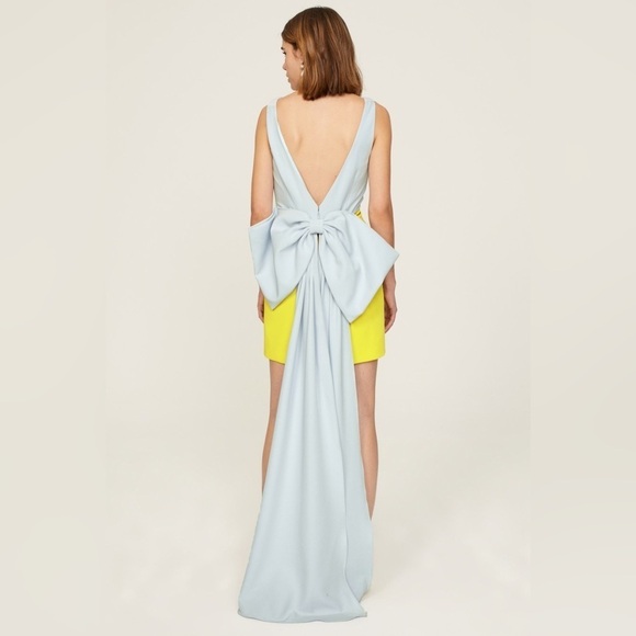 Marchesa Notte yellow blue huge Bow Mini Dress size 10 - Picture 5 of 15